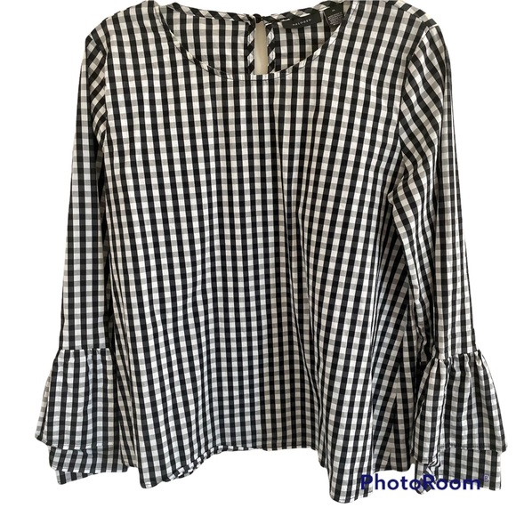 Halogen Tops - Halogen Black White Check Bell Sleeve Blouse M